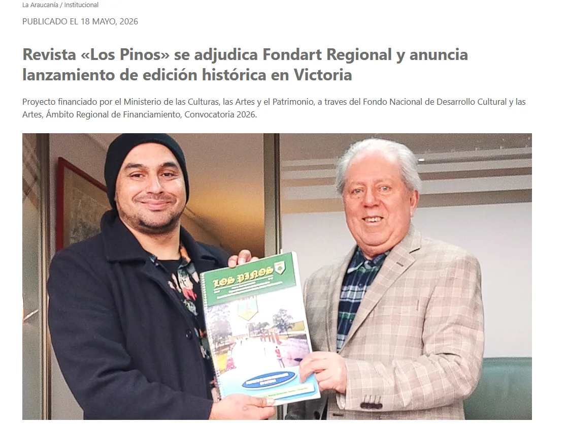 Los Pinos gana Fondart Regional — publicación en página del Gobierno