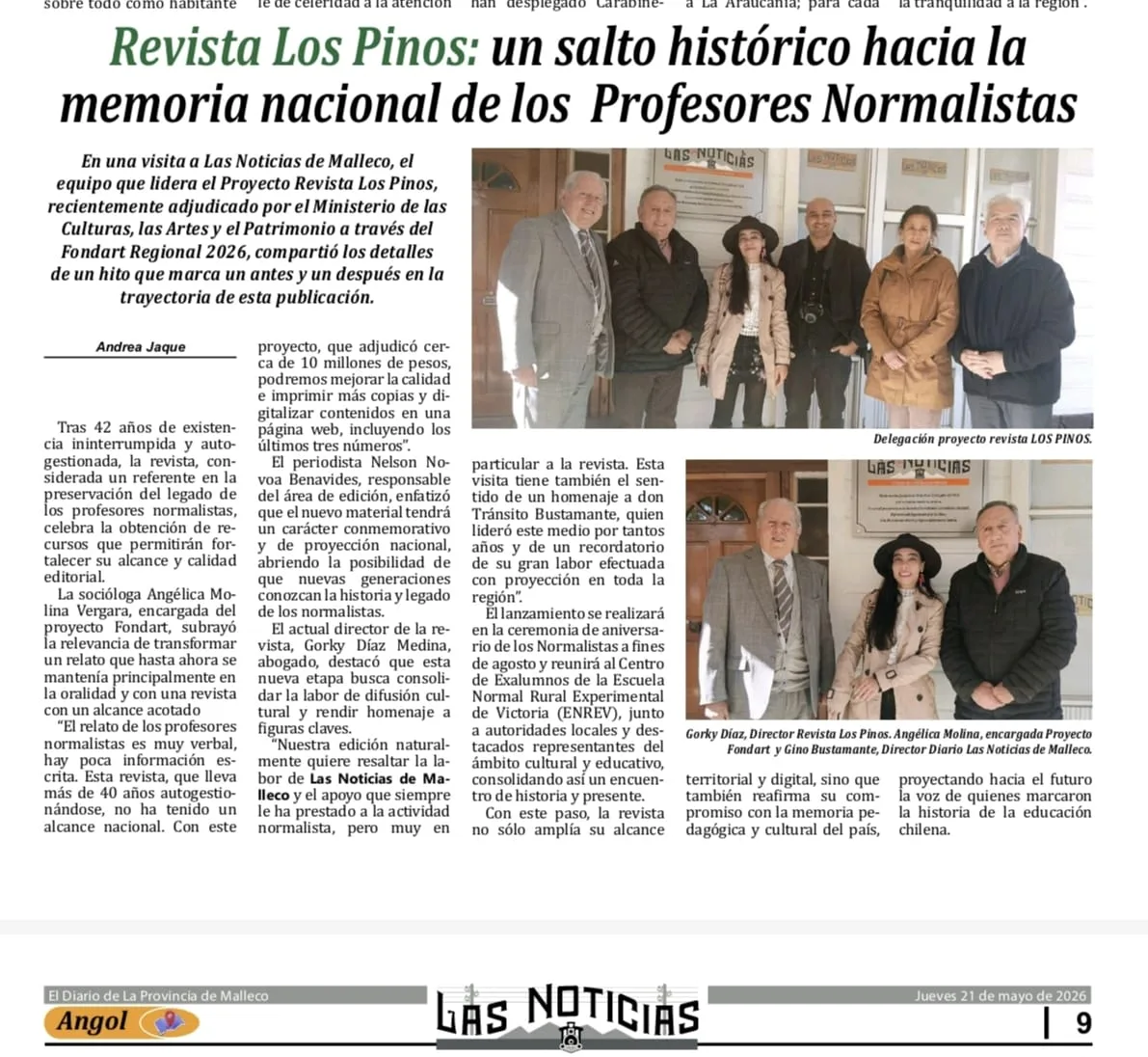 Nota en el diario Las Noticias de Malleco
