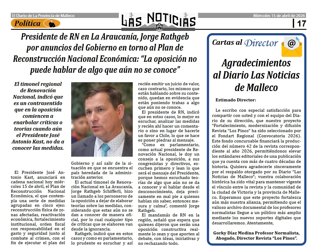 Publicación en Las Noticias de Malleco