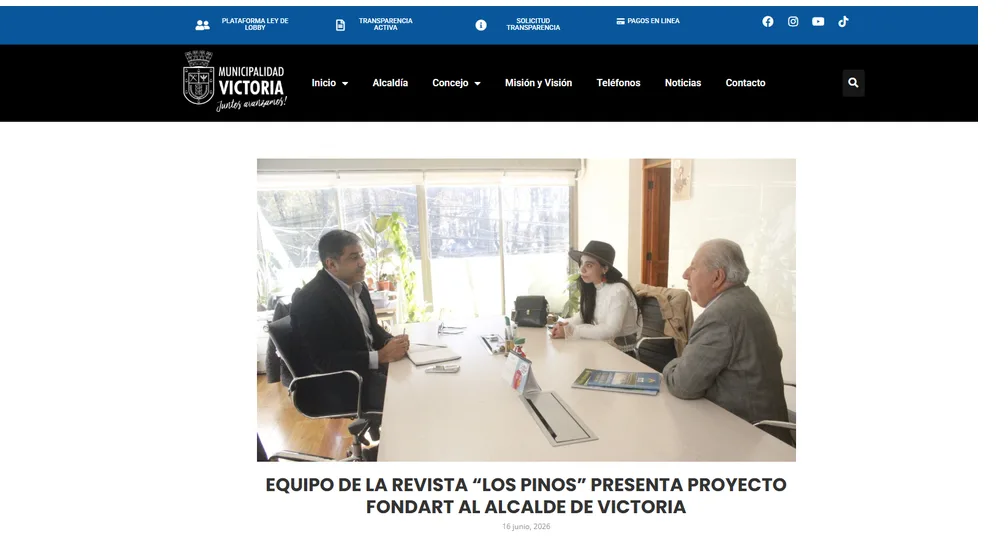 Publicación en el sitio de la Municipalidad de Victoria